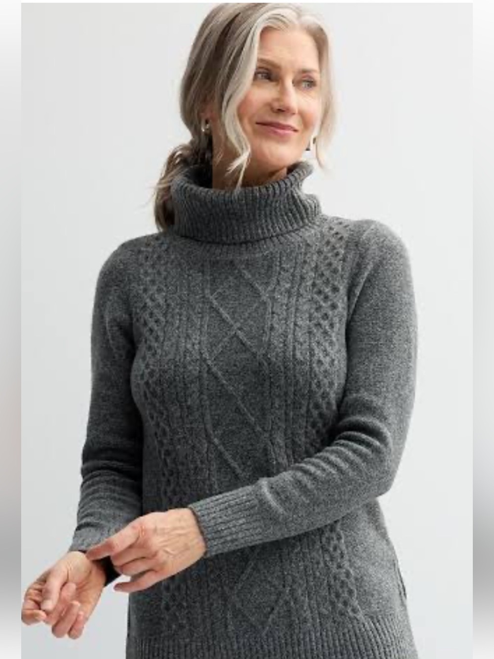 croft & barrow Charcoal Cable Turtleneck Sweater Structured Cable Pattern Grey
